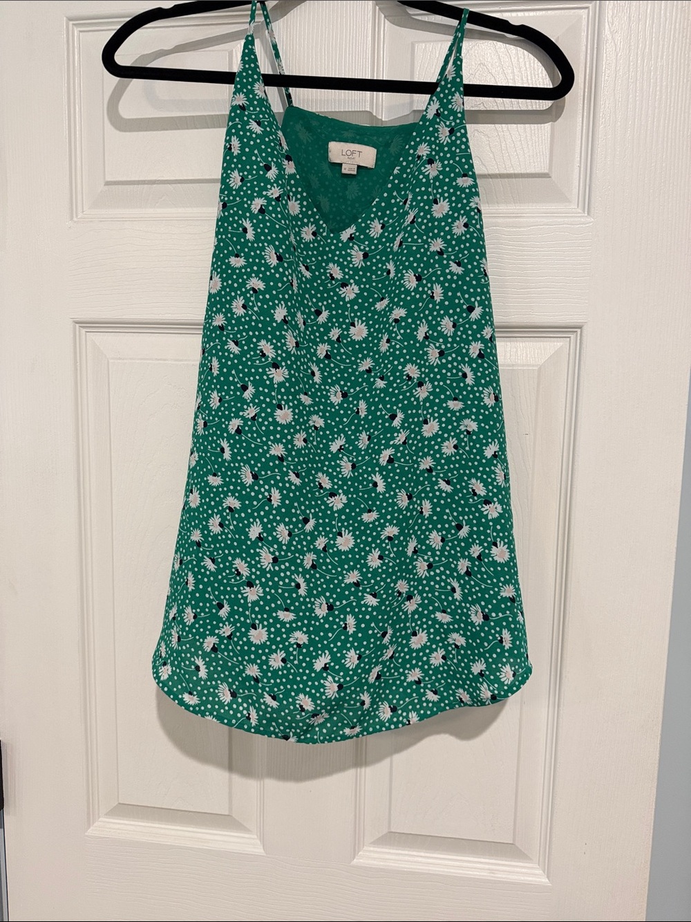LOFT Green Floral Polka Dot Spaghetti Strap Tank Top